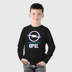 Лонгслив хлопковый детский Значок Opel в стиле glitch, цвет: черный — фото 2