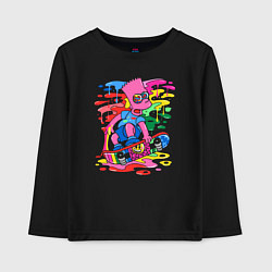 Лонгслив хлопковый детский Барт Симпсон - крутой скейтер - разноцветные клякс, цвет: черный