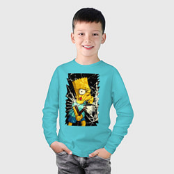 Лонгслив хлопковый детский Барт Симпсон с рогаткой, цвет: бирюзовый — фото 2