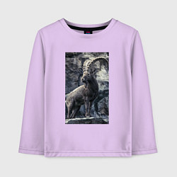 Лонгслив хлопковый детский Горный козел на фоне скалы, цвет: лаванда