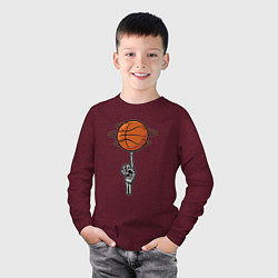 Лонгслив хлопковый детский Баскетбольный мяч на костлявой руке, цвет: меланж-бордовый — фото 2