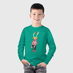 Лонгслив хлопковый детский Заяц в свитере, цвет: зеленый — фото 2