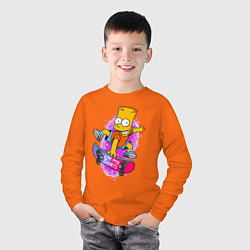 Лонгслив хлопковый детский Барт Симпсон на скейтборде - Eat my shorts!, цвет: оранжевый — фото 2