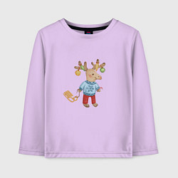 Лонгслив хлопковый детский Рождественский олень с санями, цвет: лаванда