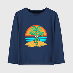 Лонгслив хлопковый детский Пришелец на пляже, цвет: тёмно-синий