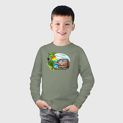 Лонгслив хлопковый детский Летнее путешествие на авто, цвет: авокадо — фото 2