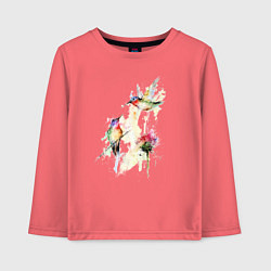 Лонгслив хлопковый детский Живопись полет колибри, цвет: коралловый