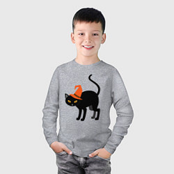 Лонгслив хлопковый детский Чёрный хэллоуинский котик, цвет: меланж — фото 2