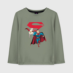 Лонгслив хлопковый детский Крипто и Супермен с лого DC Лига Суперпитомцы, цвет: авокадо