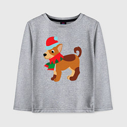Лонгслив хлопковый детский Праздничная собачка в шапке и шарфике, цвет: меланж