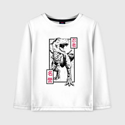 Лонгслив хлопковый детский Динозавр Тирекс ниндзя в стиле Укиё Э, цвет: белый