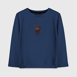 Лонгслив хлопковый детский Осенний лес в силуэте идущего оленя, цвет: тёмно-синий