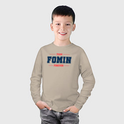 Лонгслив хлопковый детский Team Fomin forever фамилия на латинице, цвет: миндальный — фото 2