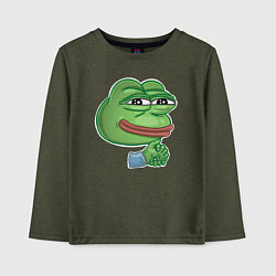 Лонгслив хлопковый детский Лягушонок Пепе хитрит, цвет: меланж-хаки