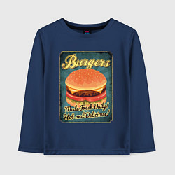 Лонгслив хлопковый детский Burgers - Made fresh daily!, цвет: тёмно-синий
