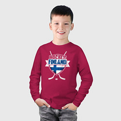 Лонгслив хлопковый детский Хоккей Финляндия, цвет: маджента — фото 2