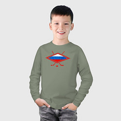 Лонгслив хлопковый детский Флаг России хоккей, цвет: авокадо — фото 2