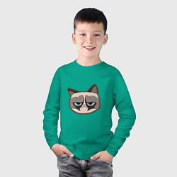 Лонгслив хлопковый детский Мем недовольный кот, цвет: зеленый — фото 2