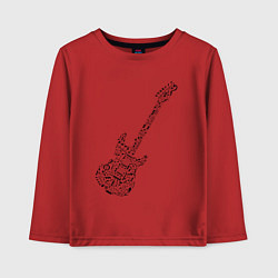 Лонгслив хлопковый детский Гитара из нот, цвет: красный