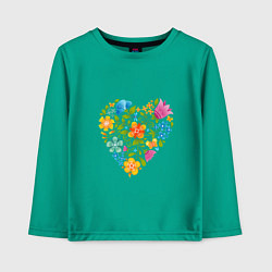Лонгслив хлопковый детский Цветочный орнамент в форме сердца Любовь, цвет: зеленый