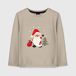 Лонгслив хлопковый детский Дед Мороз с подарками Новый год, цвет: миндальный
