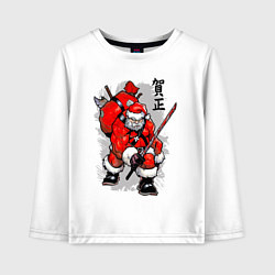 Лонгслив хлопковый детский Santa Claus - samurai with katana, цвет: белый