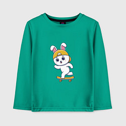 Лонгслив хлопковый детский Кролик на скейте, цвет: зеленый