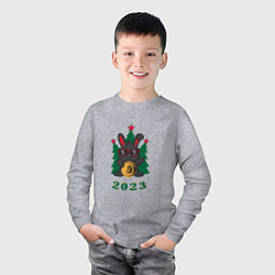 Лонгслив хлопковый детский Черный новогодний кролик, цвет: меланж — фото 2