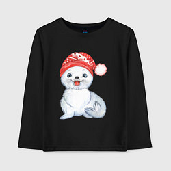 Лонгслив хлопковый детский Новогодний тюлень, цвет: черный