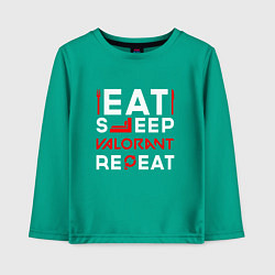 Детский лонгслив Надпись eat sleep Valorant repeat