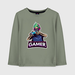 Лонгслив хлопковый детский Skull gamer, цвет: авокадо