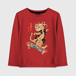 Лонгслив хлопковый детский Кот самурай скейтбордист, цвет: красный