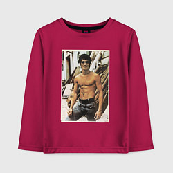 Лонгслив хлопковый детский Брюс Ли - ретро постер, цвет: маджента