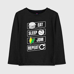 Лонгслив хлопковый детский Eat sleep JDM repeat, цвет: черный