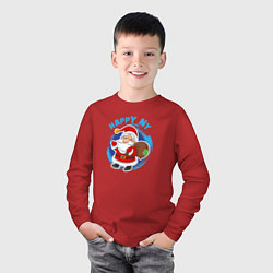 Лонгслив хлопковый детский Мультяшный Санта Клаус с мешком подарков, цвет: красный — фото 2