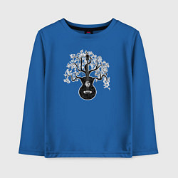 Лонгслив хлопковый детский Разросшееся дерево гитара с музыкальными нотами, цвет: синий