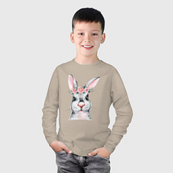 Лонгслив хлопковый детский Кролик в цветах, цвет: миндальный — фото 2