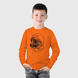 Лонгслив хлопковый детский Лайка собака космонавт СССР, цвет: оранжевый — фото 2