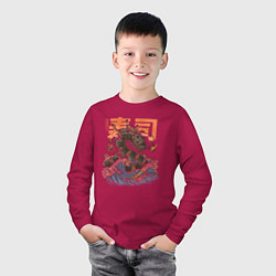Лонгслив хлопковый детский Суши дракон Канагавы, цвет: маджента — фото 2