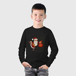 Лонгслив хлопковый детский Дед Мороз на коньках с мешком подарков, цвет: черный — фото 2