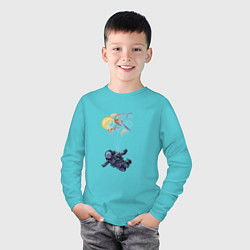 Лонгслив хлопковый детский Космические путешествия, цвет: бирюзовый — фото 2