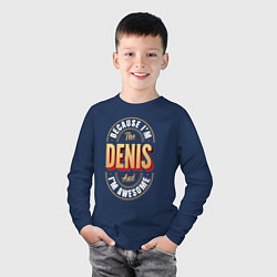 Лонгслив хлопковый детский Because Im the Denis and Im awesome, цвет: тёмно-синий — фото 2