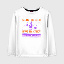 Лонгслив хлопковый детский Witch better have my candy, цвет: белый