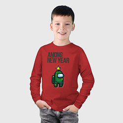 Лонгслив хлопковый детский Among new year 2023, цвет: красный — фото 2