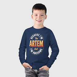 Лонгслив хлопковый детский Because Im the Artem and Im awesome, цвет: тёмно-синий — фото 2