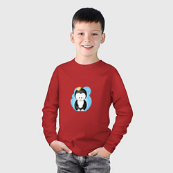 Лонгслив хлопковый детский Королевский пингвин, цвет: красный — фото 2