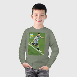 Лонгслив хлопковый детский Argentina - Lionel Messi - world champion, цвет: авокадо — фото 2