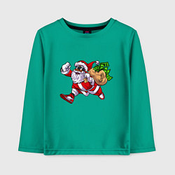 Лонгслив хлопковый детский Санта с мешком денег, цвет: зеленый