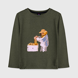 Лонгслив хлопковый детский Пчеловод и его пасека, цвет: меланж-хаки