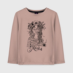 Лонгслив хлопковый детский Майя в венке из летних цветов, цвет: пыльно-розовый
